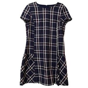 Halogen Blue Plaid Dark Academia Sheath Dress Womens MP Short Sleeve Peplum